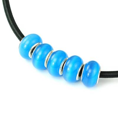 5x Cateye Modulperlen "Deep Water", Glas Rondelle, Schiebeperlen, Zwischenperlen, Großlochperlen Schmuck gestalt