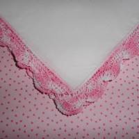 Taschentuch Baumwolle in Weiß mit Häkelspitze in rosa-weiß-meliert Handarbeit Vintage 1980er Jahren Bild 1