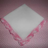 Taschentuch Baumwolle in Weiß mit Häkelspitze in rosa-weiß-meliert Handarbeit Vintage 1980er Jahren Bild 2
