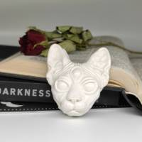 Sphynx Katzenkopf mit drittem Auge, Skulptur aus Keramik, Gothic Wohndekoration Bild 9