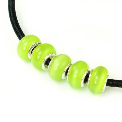 5x Cateye Modulperlen "Lemon", Glas Rondelle, Schiebeperlen, Zwischenperlen, Großlochperlen Schmuck gestalt