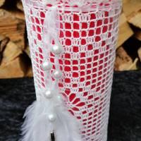 Teelichtglas Naschi Glas häkeln mit Häkelüberzug weiß Bild 7