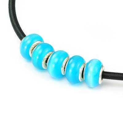 5x Cateye Modulperlen "Sky Blue", Glas Rondelle, Schiebeperlen, Zwischenperlen, Großlochperlen Schmuck gestalt