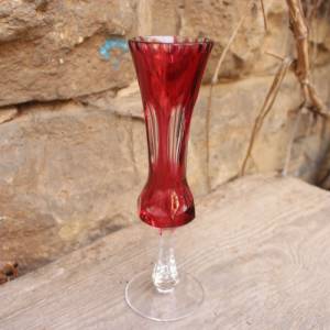 Vase Fußvase Solifleurvase 24% Bleikristall Überfangglas Weinrot 60er 70er Jahre Bild 2