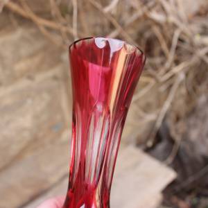 Vase Fußvase Solifleurvase 24% Bleikristall Überfangglas Weinrot 60er 70er Jahre Bild 5
