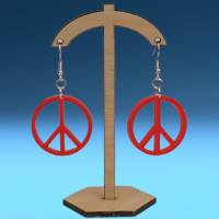 Friedenssymbol- Ohrringe aus rotem nicht-transparentem Acryl Bild 2