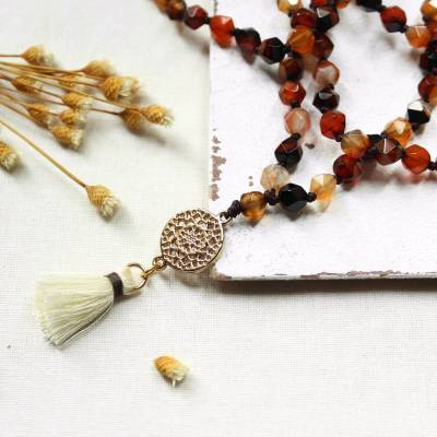 Mala Kette • 108 Perlen | Achat | Halsschmuck | Meditation | Quastenkette | Esoterik Schmuck