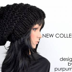 NEW COLLEKTION,Super cool Chunky Black Hat,knitted,Strickmütze,Unisex!Long Beanie! Bild 1