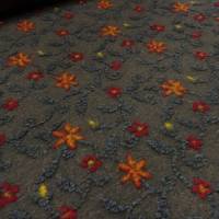 Stoff Ital.Musterwalk Kochwolle Walkloden mit Relief Blumen Ranken braun gelb orange grau Mantelstoff Kleiderstoff Bild 2