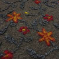 Stoff Ital.Musterwalk Kochwolle Walkloden mit Relief Blumen Ranken braun gelb orange grau Mantelstoff Kleiderstoff Bild 3