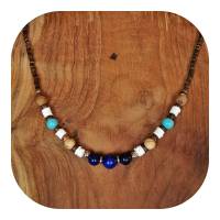 Halskette | Lapislazuli Jaspis Howlith Puka Muscheln Kokos | blau braun türkis weiß Bild 1