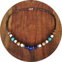 Halskette | Lapislazuli Jaspis Howlith Puka Muscheln Kokos | blau braun türkis weiß Bild 3