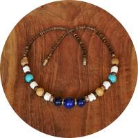 Halskette | Lapislazuli Jaspis Howlith Puka Muscheln Kokos | blau braun türkis weiß Bild 6