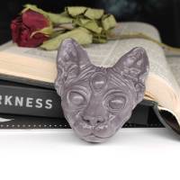 Sphynx Katzenkopf mit drittem Auge, Skulptur aus Keramik, Gothic Wohndekoration Bild 2