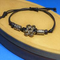 schichtes Schmuckset Blüte, silber schwarz, Halskette und Armband, mit Schiebeknoten, Metallperlen, Schmuck Bild 3
