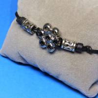 schichtes Schmuckset Blüte, silber schwarz, Halskette und Armband, mit Schiebeknoten, Metallperlen, Schmuck Bild 4