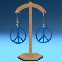 Friedenssymbol- Ohrringe aus blauem nicht-transparentem Acryl Bild 2