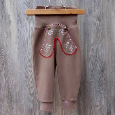 Pumphose im Lederhosenstyle, trachtige Jerseyhose mit rotem Karopaspel