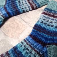 Handgestrickte Socken in blau grau mit hübschem Muster Größe 38/39 Bild 3
