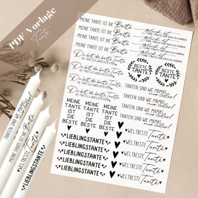 PDF Vorlage "Tante" Kerzentattoo Kerzensticker Kerzen Gestalten Beste Lieblingstante die Beste Herz Blumen Flora