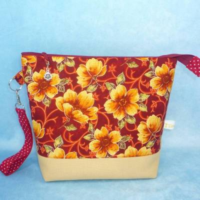 mittelgroße Projekttasche Gr. M *Herbstblumen* | Handarbeitstasche mit Reißverschluss | Handarbeitsbeutel | Waschtasche