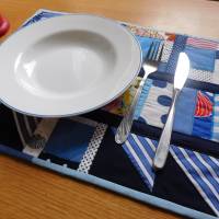 maritimes Tischset , blau weißer Tischläufer , blaue Platzmatte Patchwork Quilt Bild 7