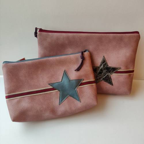 Kulturtasche aus rosa Kunstleder mit STERN