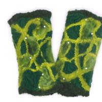 Armstulpen grün aus Wolle und Seide, Größe M, Pulswärmer für den Winter, Manschetten zum Aufpeppen der Kleidung, Stulpen Bild 4