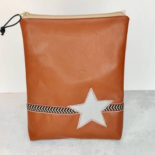 Kulturtasche Shampoo Tasche aus Kunstleder in cognac mit Stern