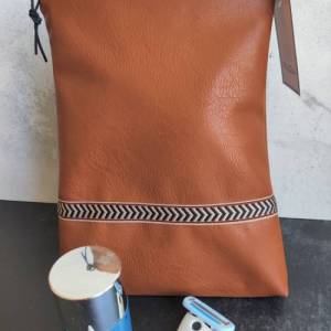 Kulturtasche Shampoo Tasche aus Kunstleder in cognac mit Stern Bild 2