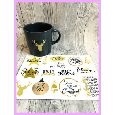 Rub Ons I Rub-On Modern FROHES FEST, A5, Motivfarbe bunt/farbig, z.B. f. Raysin / Keraflott, Weihnachten, Christmas -wei