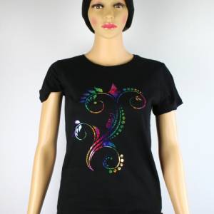 Damen T-Shirt mit Blumen Motiv schwarzes Damen T-Shirt Einzelstück in Größe S Bild 2