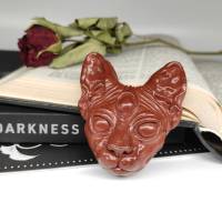 Sphynx Katzenkopf mit drittem Auge, Skulptur aus Keramik, Gothic Wohndekoration Bild 1