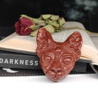 Sphynx Katzenkopf mit drittem Auge, Skulptur aus Keramik, Gothic Wohndekoration Bild 2
