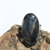 Ring Lapislazuli Pyrit nachtblau mit 37 x 18 Millimeter großem Stein handgemacht als Herrenring verstellbar Bild 2