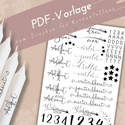 PDF Adventszahlen Vorlage Kerzentattoo Kerzensticker Adventslicht Winterzauber Adventszeit Tannenbaum Frohe Weihnachten