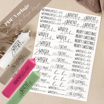 PDF Weihnachten für kurze Kerzen Vorlage Kerzentattoo Kerzensticker Winterzeit Weihnachtslicht Adventszeit Ho Winterlieb