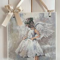Holzbild, Weihnachten,  süßes Engelmädchen Bild 1