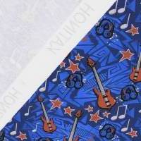 French Terry Sweat Stoffe Sommersweat-Rock & Roll-Rock braune Gitarre auf blau Männerstoffe Jungs Meterware Noten Sterne Bild 3