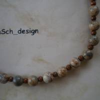 Herrenkette, Fädelkette, gefädelte Perlenkette * Halbedelsteine und Holzperlen * 54 cm Bild 2
