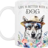 Hunde-Tasse LIFE IS BETTER WITH A DOG mit Tschechoslowakischem Wolfshund Bild 2