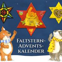 Faltstern-Adventskalender für Kinder von 6 bis 100+ Jahren, eine Faltanleitung, 24 Motive, jeden Tag ein Stern (je 7cm) Bild 1