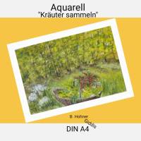 Aquarell, DIN A4 "Kräuter sammeln""", original & signiert Bild 1