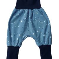 Baby Pumphose Mitwachshose Größe 62/68 - Mond&Sterne blau Bild 1
