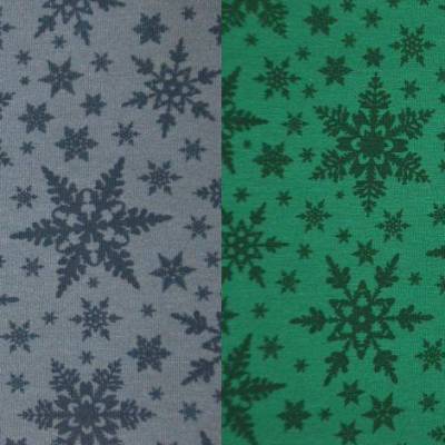 ♕ dunkelblauer und dunkelgrüner Jersey mit Sternen Schneesternen Schneeflocken Kristallen 50 cm x 160 cm ♕