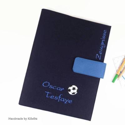 Zeugnismappe personalisiert, Dokumentenmappe A4, Filz, Einschulungsgeschenk, Fußball, Geschenk Schulanfang