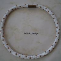 Häkelkette, gehäkelte Perlenkette * Ein kleines Gespritztes * creme, rauchtopas Bild 2