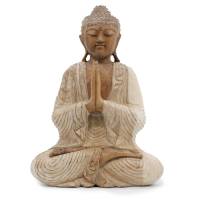 Buddha Statue Whitewash aus Suar Holz 40cm Willkommen handgeschnitzt Bild 1