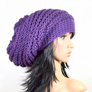 Chunky Hat,Long Beanie,purple,For Women,For Men,Slouchy,Strickmütze! Bild 2