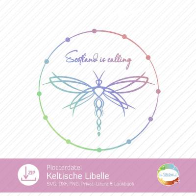 Plotterdatei Keltische Libelle, SVG Schottland, Wasserjungfer, schottische Symbole, Steinkreis, Scotland
